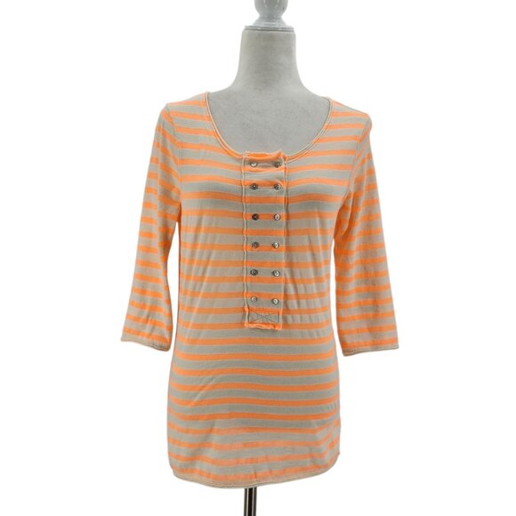 Scotch & Soda Maison Scotch Womens Small / 1 Top Striped Neon Orange Henley - Picture 1 of 11